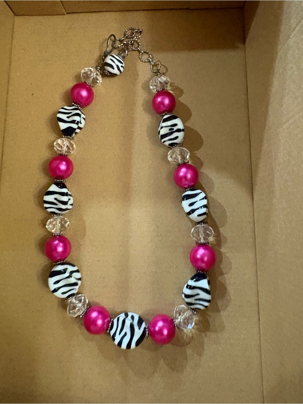 Zebra Print & Hot Pink Beaded Necklace - Women Jewelry